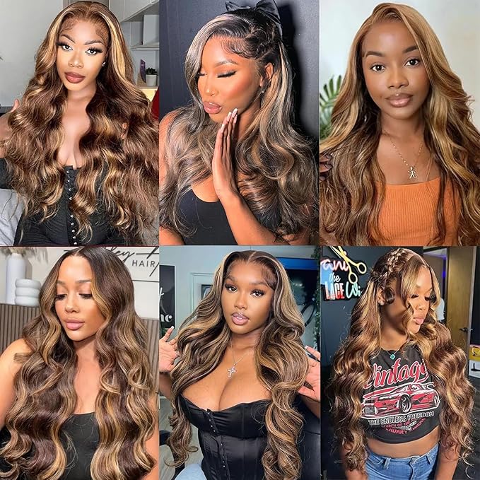 13x4 Full Lace Fronatal Wig Skinlike HD Lace Wig 4/27 Highlight Honey Blond Body Wave Lace Front Wigs Pre Plucked Tiny Knots with Baby Hair 200% Density for Women Body Wave Colored Wig