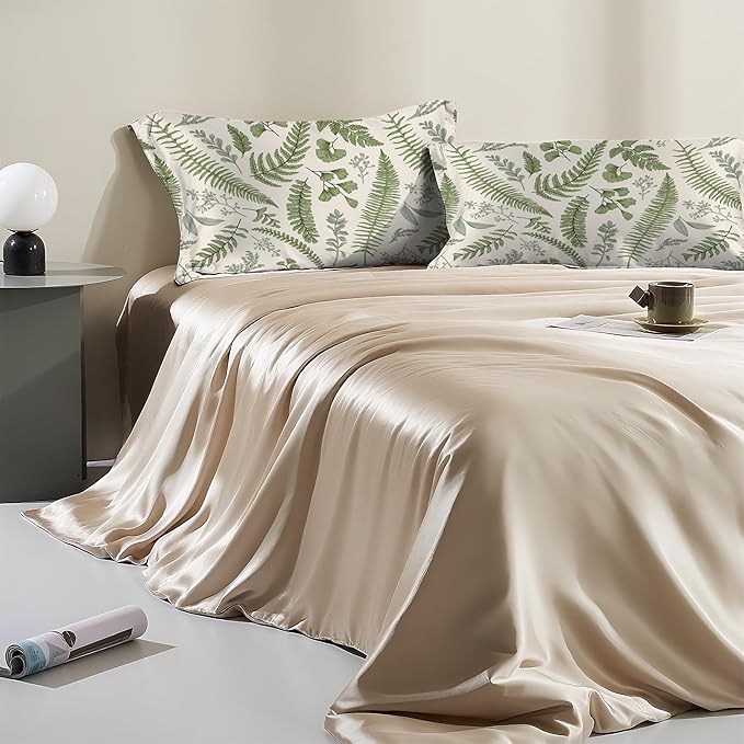 Satin Pillowcase 1 Pack-Leaves Herbs and Wildflowers Eucalyptus Silky Pillow Cover for Hair and Skin,Standard Size 20x26 Inch Soft Cooling Printed Pillow Cases with Hidden Zipper,Gifts for Women Men