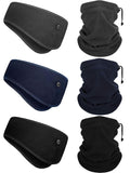 Syhood 6 Pieces Winter Fleece Ear Warmer Headband Ear Muffs Head Wraps with Winter Fleece Neck Warmer Gaiter(Black, Dark Grey, Navy Blue,One Size)