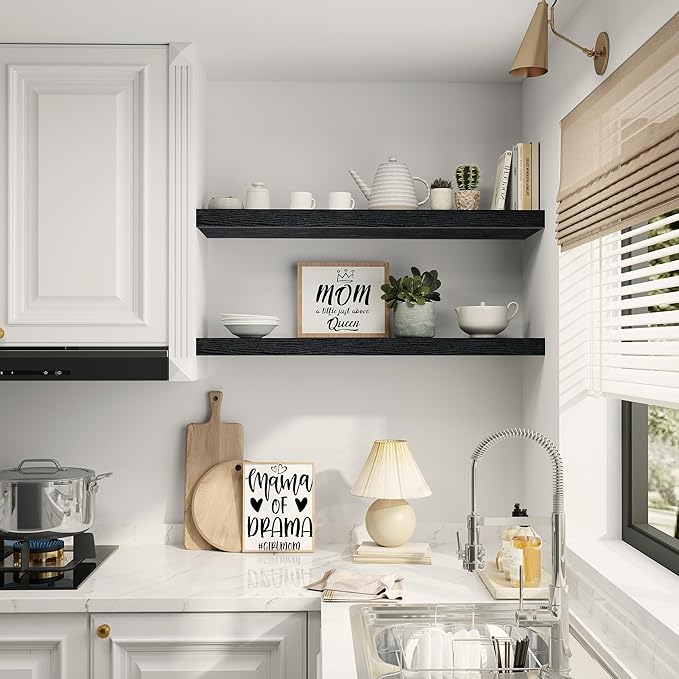 Single Floating Shelves 36 inch Long, Large 10 in Deep Wall Shelves Heavy Duty 70 lbs for Bedroom, Bathroom, Living Room, Kitchen, Office, Modern Shelf Home Decor, Set of 1, Black
