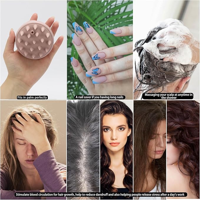 BTYMS Hair Scalp Scrubber Shampoo Brush with Dispenser, Silicone Scalp Massager Exfoliating Brush for Dandruff Removal
