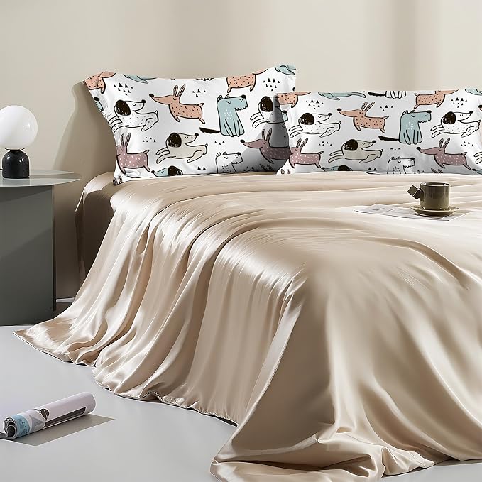 Satin Pillowcase 1 Pack-Cute Dogs Dog Silky Pillow Cover for Hair and Skin,Standard Size 20x26 Inch Soft Cooling Printed Pillow Cases with Hidden Zipper,Gifts for Women Men