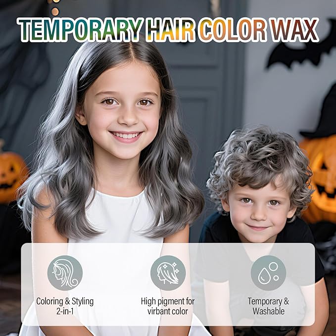 Silver Hair Wax, Temporary Hair Color for Kids, Washable & Nourishing Grey Hair Wax for Women & Men 2.12 Oz.