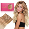 WENNALIFE Clip in Hair Extensions Real Human Hair, 20 Inch g 7pcs Ash Beige Blonde Blend Remy Hair Straight Natural Extensiones De Cabello Humano Con Clip Ins