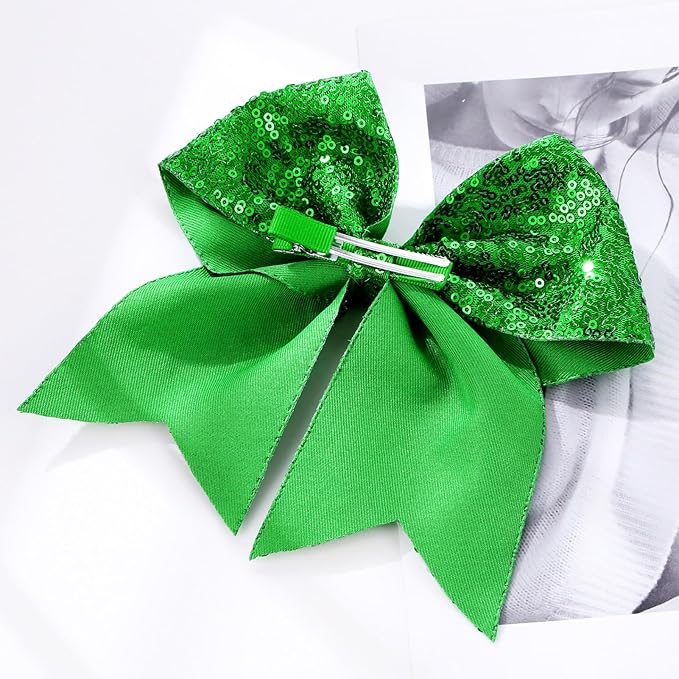 Large Big 7 Inch Glitter Bow Clip Sequin Bling Party Hair Accessories for Women Teens Girls Kids 2 Pcs (Red, Christmas Green)
