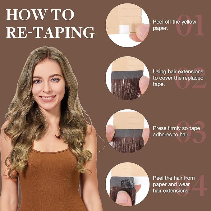 GOO GOO Tape in Hair Extensions Human Hair, 7 Bronde, 22inch 100g 40pcs, Skin Weft Seamless Invisible, Silky Straight with Thick Ends, Remy Human Hair