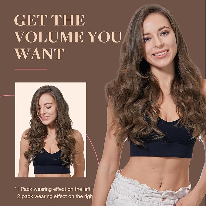 GOO GOO Clip in Hair Extensions Real Human Hair, Remy Human Hair Extensions Clip ins for Women, Natural Human Hair, 12inch 85g 7Pcs, #5 Light Ash Brown