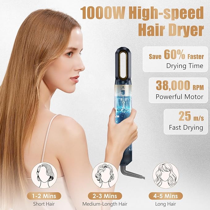 Hair Dryer Brush 5 in 1, Professional Blow Dryer Brush High-Speed Negative Ionic Hair Dryer Fast Drying, Multi Hair Styler Air Auto Wrap Styler for Curling Volumizing Straightening Waves Styling
