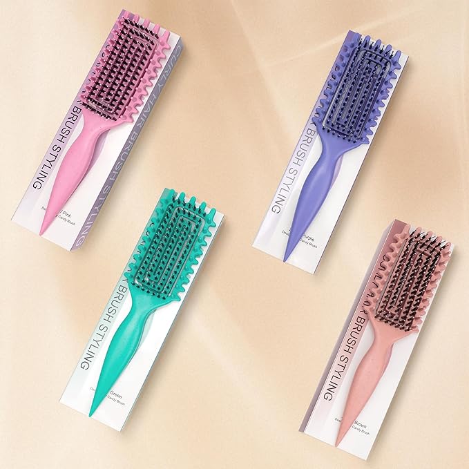 Curly Hair Brush Defining, Vented Curl Defining Brush for Effortlessly Detangling Shaping and Styling Women's Men's Curls on All Wet or Dry Hair Types, Reduces Frizz (Beige)