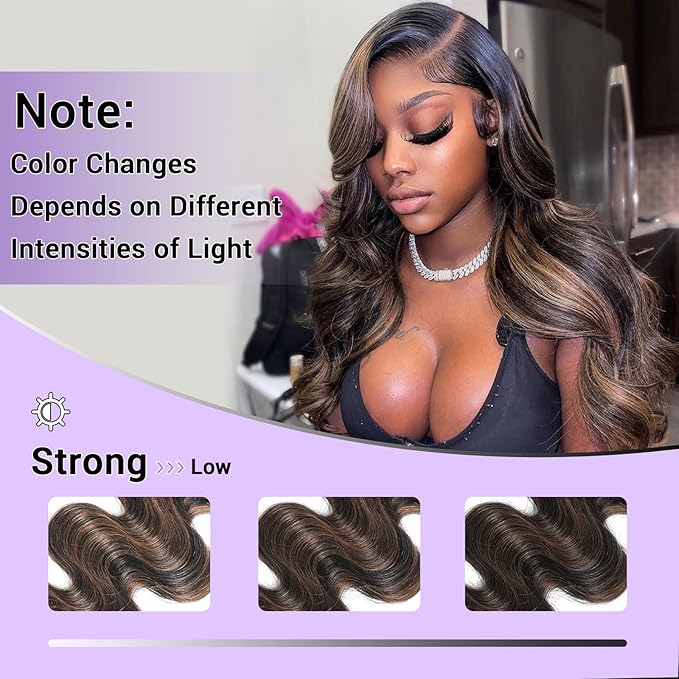 2x6 HD Lace Closure Human Hair Body Wave P1B/30 Highlight Brown Black Color Transparent Lace Closure 2x6 Long Deep Middle Part 100% Raw Virgin Human Hair 14 Inch 150% Density