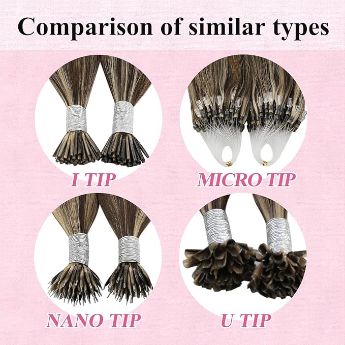 YoungSee Microlink Hair Extensions Human Hair Brown Highlight Micro Bead Hair Extensions Real Human Hair Dark Brown Highlight Caramel Blonde Beaded Hair Extension Short Hair Extension 14 Inch 50g 50s