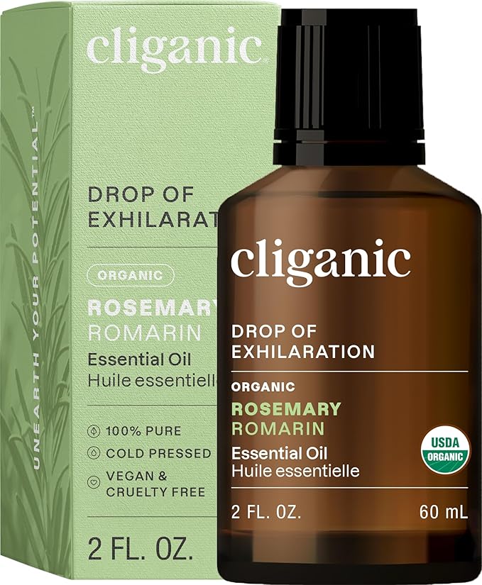 Cliganic Organic Rosemary Essential Oil, 2oz - 100% Pure Natural Undiluted, for Aromatherapy | Non-GMO Verified (Packaging May Vary)