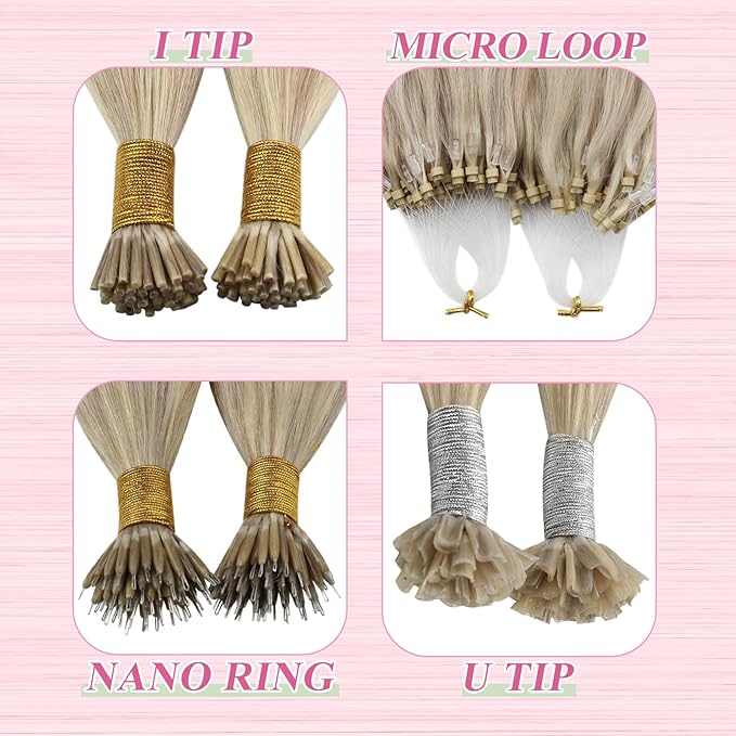 YoungSee Utip Hair Extensions Human Hair Highlight Blonde U Tip Hair Extensions Ash Blonde Mixed Bleach Blond Ktip Hair Extension Highlight Pre Bonded Hair Extension 14In 1G/S 50G for Parties