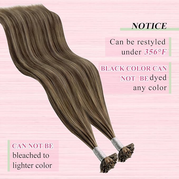 YoungSee U Tip Hair Extensions Human Hair Highlight Brown with Blonde Utip Hair Extensions Human Hair Brown U Tip Hair Extension Highlight Keratin Hair Extension for Women 16In 1G/S 50G