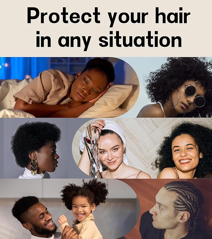2pcs Silk Satin Bonnet Hair Wrap for Sleeping, Adjustable Strap Curly Natural Hair Night Caps for Women Men(Black&Black)