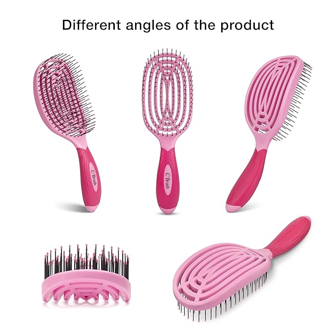 NuWay 4Hair C Brush - Professional Curved Hairbrush - Vented Design Delivers Smoothing And Volumizing Drying Experience - Heat Resistant Bristles For Drying Detangling and Styling - Petal Pink - 1 Pc