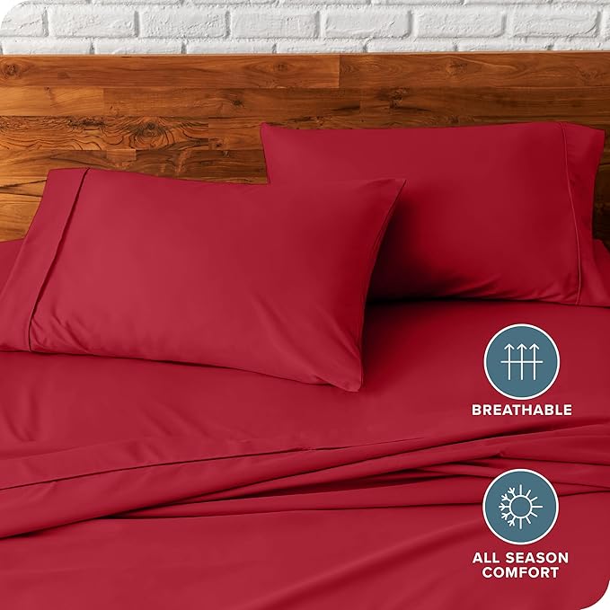 Bare Home Microfiber Pillow Cases - King Size Set of 2 - Cooling Pillowcases - Double Brushed - Red Pillowcases 2 Pack - Easy Care (King Pillowcase Set of 2, Red)