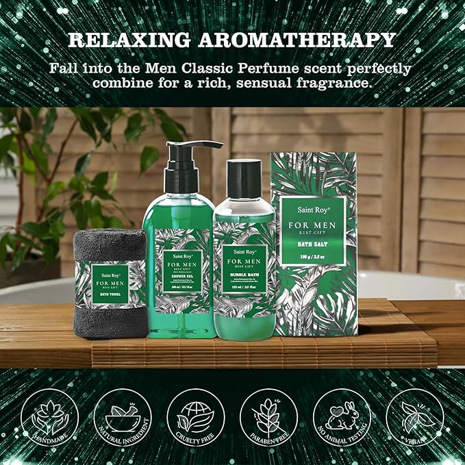 Christmas Bath and Body Gift Basket Set for Men Dad Birthday Men Gift Set Gifts for Him Spa Kit Perfume Spa Bath Gift Set husband gift baskets for man, Mens Bath Beard Gift Basket Mens Gift Set