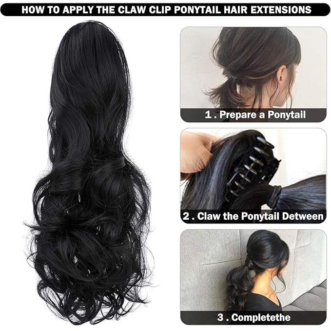 Claw Clip Ponytail Extension 18" Clip in Wavy Ponytail Hair Extensions Long Pony Tails for Women Extensions Ash Blonde Wave Hairpiece