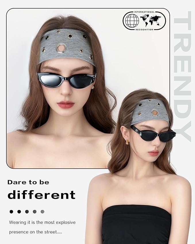 Grommet Headband for Women, Grey Star 23cm Hollow Out Elastic Hair Band, Eyelets Punk Grunge Stylish Hairband