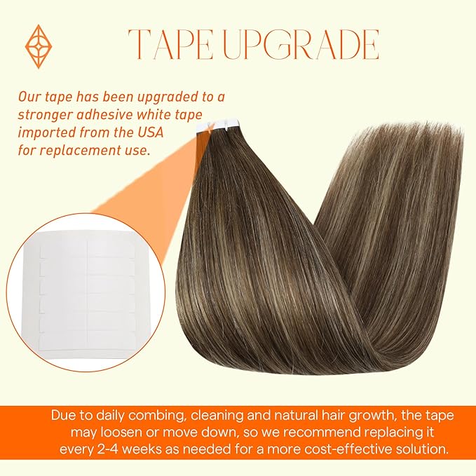 Full Shine Tape In Hair Extensions Human Hair 24Inch Tape in Hair Extensions Real Hair 4 Brown Fading to 24 Blonde and 4 Seamless Hair Extensions Tape In Skin Weft Remy Hair Extensions 50G 20Pcs