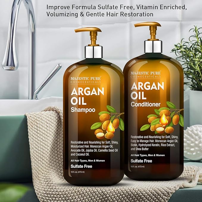 MAJESTIC PURE Argan Oil Shampoo and Conditioner Set | Nourishing & Promotes Soft and Silky Hair | Sulfate Free | For All Hair Types, Men and Women - 2 x 16 fl oz