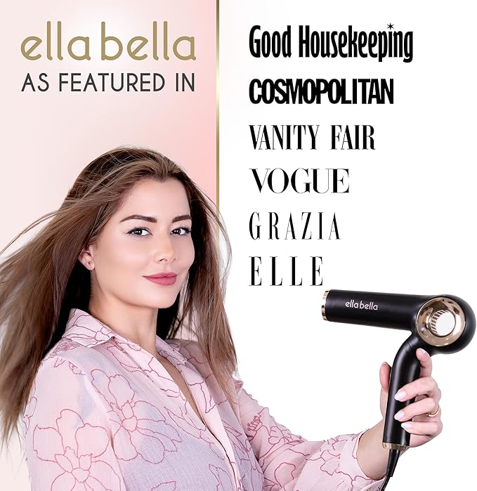 ELLA BELLA® Professional Ionic Hair Dryer (Foldable) • Negative Ion Blow Dryer • Perfect for Travel • Intelligent Heat Control & Rapid Drying Speeds • Lightweight Design • Low Noise Technology