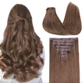 GOO GOO Clip in Hair Extensions Real Human Hair, Remy Human Hair Extensions Clip ins for Women, Natural Human Hair, 22 Inch 140g 7Pcs, 5 Light Ash Brown