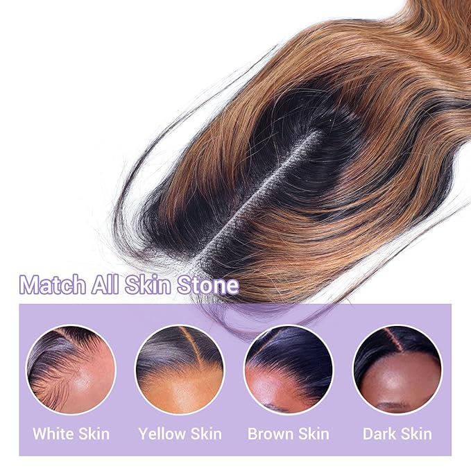 2x6 HD Lace Closure Human Hair Body Wave P1B/30 Highlight Brown Black Color Transparent Lace Closure 2x6 Long Deep Middle Part 100% Raw Virgin Human Hair 14 Inch 150% Density