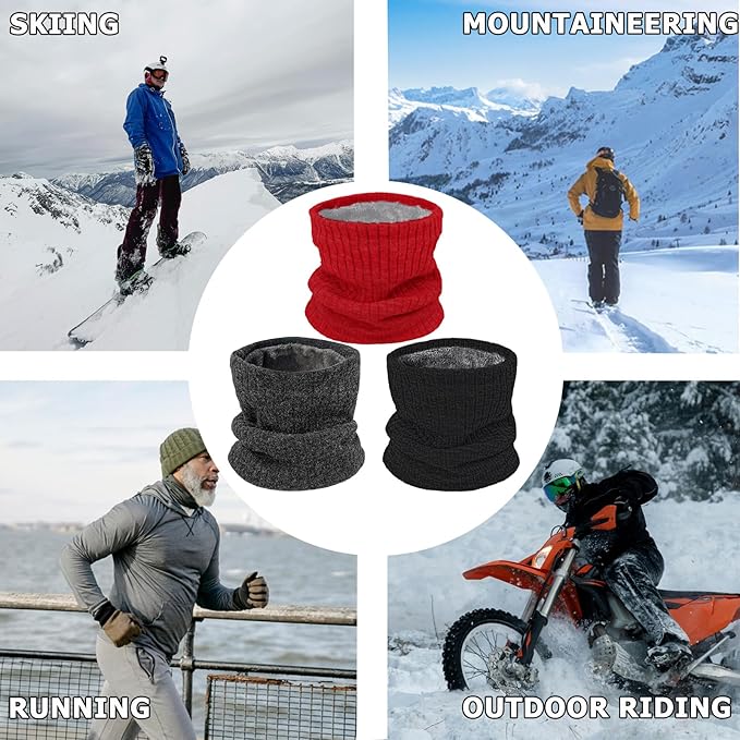3 Pack Winter Neck Warmer & Ski Mask for Men Women Thermal Warm Fleece Face Mask Neck Gaiter Scarf Gift