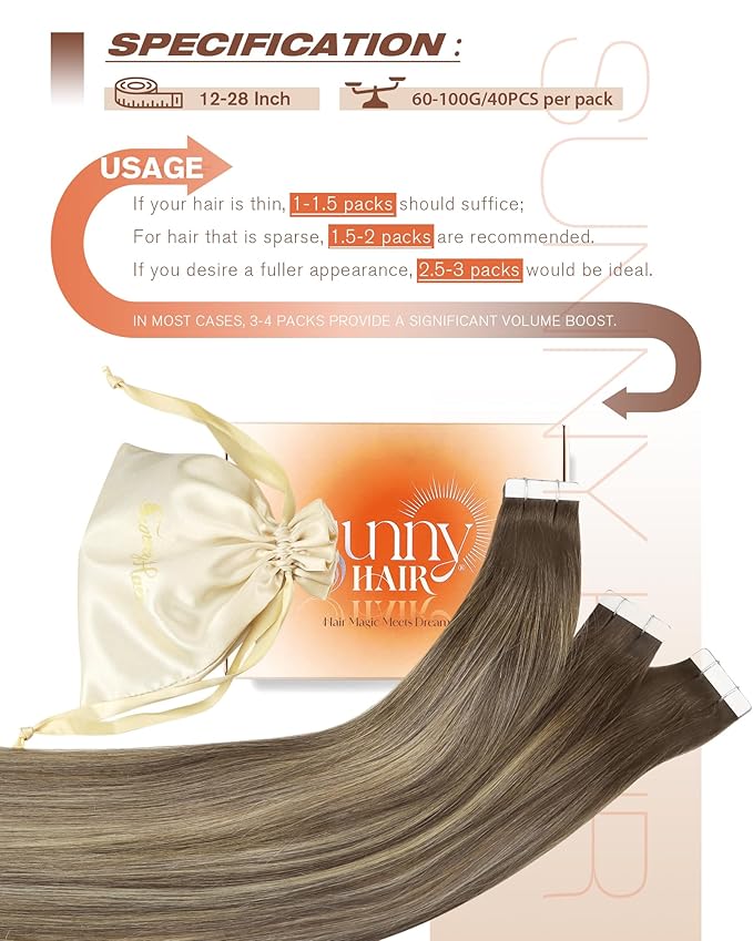 Sunny Hair Tape in Hair Extensions Human Hair,Balayage Brown with Blonde Hair Extensions Tape in 16 Inch Real Human Hair Tape in Extensions 40Pcs 100g