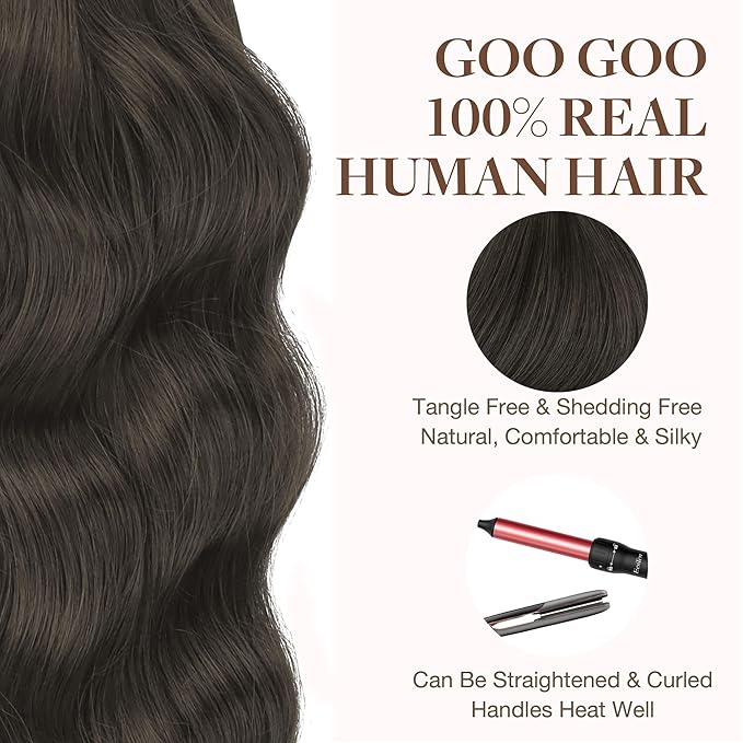 GOO GOO Tape in Hair Extensions Human Hair, 1C Mocha Brown, 24inch 50g 20pcs, Skin Weft Seamless Invisible, Silky Straight with Thick Ends, Remy Human Hair