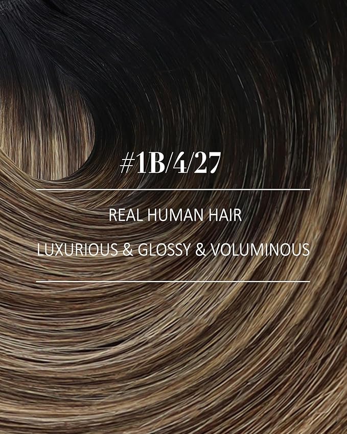 YoungSee 18 Inch Clip in Hair Extensions Black Ombre 120G Clip in Human Hair Extensions Balayage Natural Black Ombre Dark Brown Mix Caramel Brown Clip ins Extensions Ease of Use 18In 7Pcs