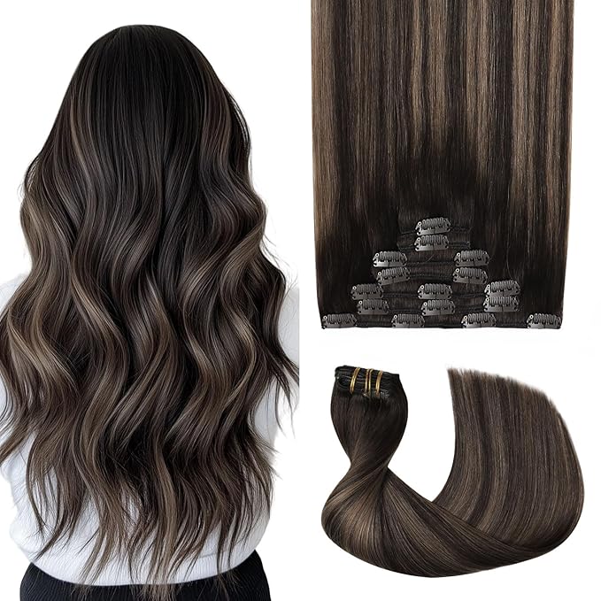 Pro2.0 Clip in Hair Extensions Real Human Hair 120g Thick 7pcs Color #2/6/2 Balayage Dark Brown to Chestnut Brown Remy Real Human Hair Extensions Clip ins 14inch Double Weft（#2/6/2-14inch）