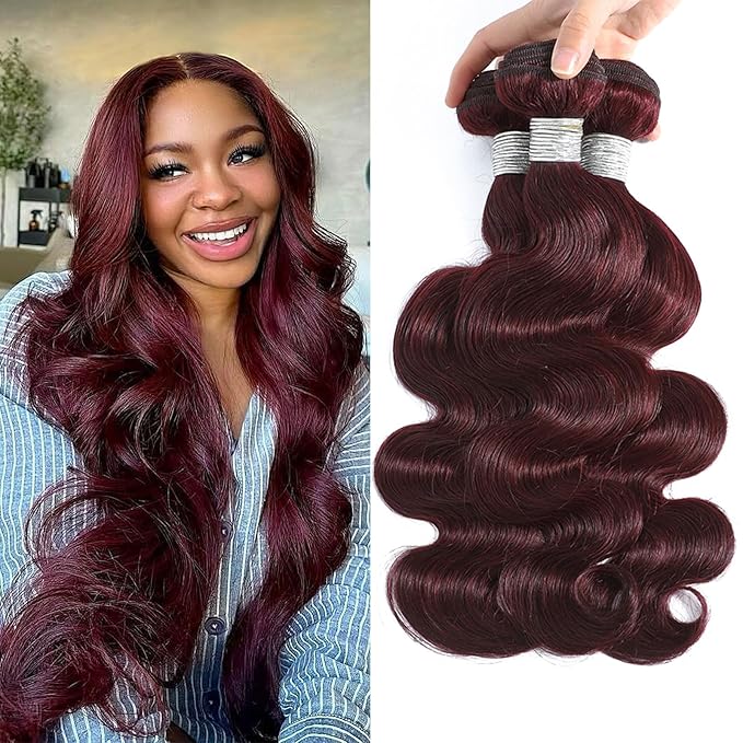 99J Human Hair Bundles Body Wave Burgundy Dark Red Wine Color Body Wave Bundles 100% Real Human Hair And True To Length 12 14 16 Inch 3 Pcs/Pack