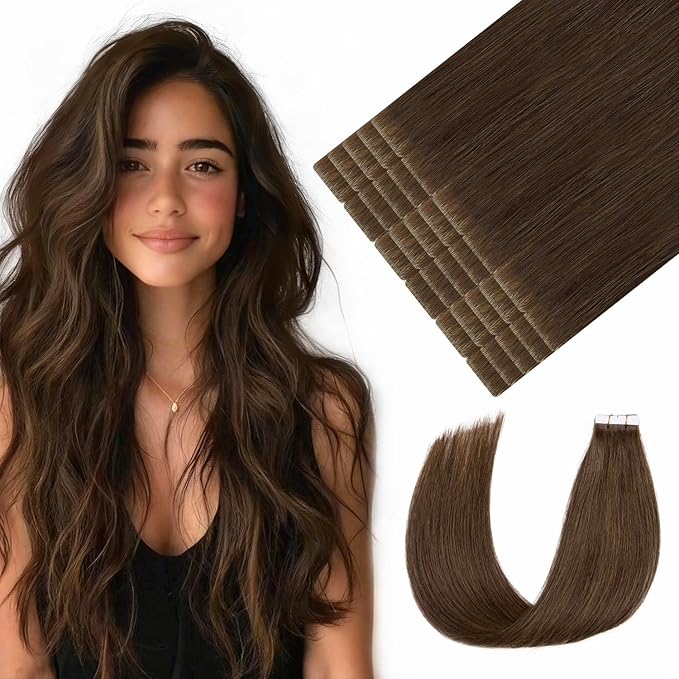 Youngsmile Insert Tape in Hair Extensions Injection Human Hair Extensions #4 Chocolate Brown Invisi Edge Tape ins Remy Human Hair 14 Inch Injected Hair Tape in Extensions 20pcs 30g Straight (#4,14'')