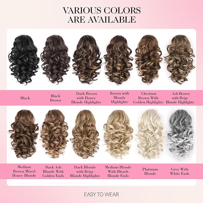 Clip on Ponytails for Women - 12 Inch Curly Ponytail Extension, Wavy Pony Tails Hair Extensions, Synthetic Hair Extensions Ponytail, Natural Hair Pieces for Women (Color: Platinum Blonde)