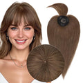 MY-LADY Human Hair Toppers for Women Real Human Hair with Bangs Thin 8.5 * 8.5CM Mono Base Clip in Remy Hairpieces Light Weight 12 Inch Medium Brown
