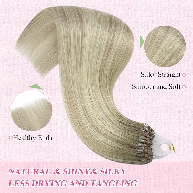 YoungSee Microbead Hair Extensions Ombre Blonde Micro Link Hair Extensions Ash Blonde Ombre Platinum Blond Bead Hair Extension Balayage Micro Loop Hair Extension Cold Fusion Remy Hair 18In 50s/50g