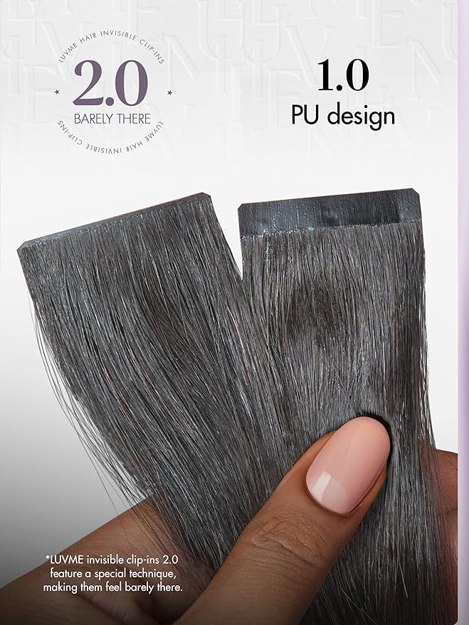 LUVME Invisible Clip in Hair Extensions Body Wave Real Human Hair, Remy Hair Clip ins for Women, Natural Human Hair, 22 inch 110g 6Pcs, Natural Black