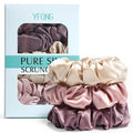 YFONG 3 PCS 100% Mulberry Silk Scrunchies for Women Girls, 22 Momme Soft Hair Ties for Frizz & Breakage Prevention, Elastic Ponytail Holders Gentle And No hurt, (Pink+Champagne+Plum Purple)