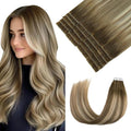 Pinkpearl Invisible Tape in Hair Extensions Human Hair, 20pcs 14inch 40g #3/8/22 Balayage Walnut Brown to Ash Brown and Golden Blonde Injection Tape in Extensions Real Remy Human Hair Injected