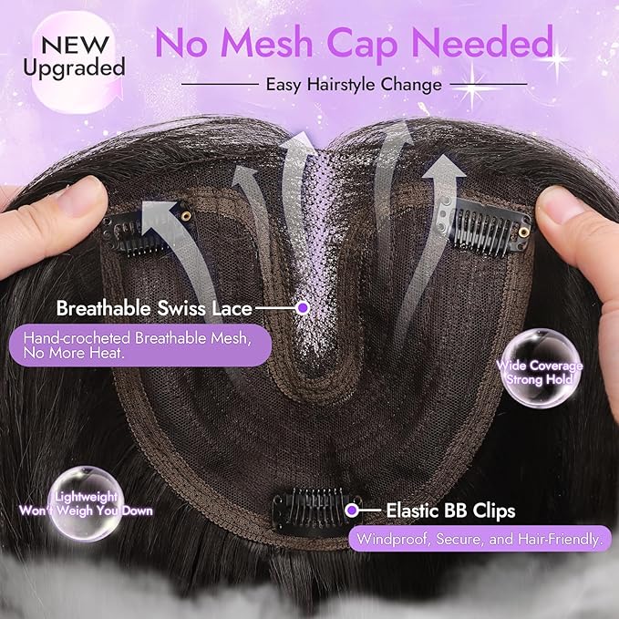 Brown to Blonde Synthetic Hair Toppers for Women with Thinning 3D 360° Cover Clip in Wispy Bangs Upgraded Adjustable Bandage 24 Inch Long Layered