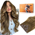 DOORES Seamless Clip-in Hair Extensions, Medium Brown Highlighted Dirty Blonde, 24 Inch, 160g, 7pcs, Real Human Hair, Straight, Remy, Thick, Invisi Edge