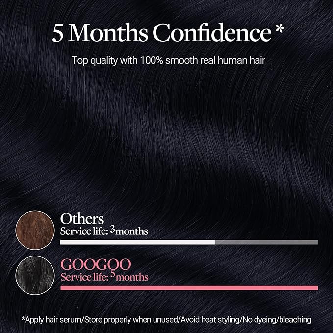 GOO GOO Clip in Hair Extensions Real Human Hair, Remy Human Hair Extensions Clip ins for Women, Natural Human Hair, 16inch 120g 7 Pcs, #1G Blue Black