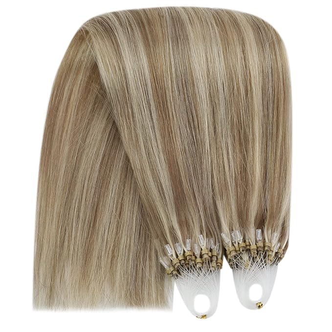 YoungSee Blonde Micro Bead Hair Extensions Human Hair Light Brown Highlight Golden Blonde Micro Loop Hair Extensions Real Human Hair Highlighted Microlink Human Hair Extension 1g/s 50g 16 inch