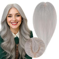 Real Human Hair Toppers for Women 3.54"*4.72" Silky Base 150% Density No Bangs Adjustable Parting Clip-In Topper Hairpieces for Women with Thinning Hair 10 Inches Silver Grey