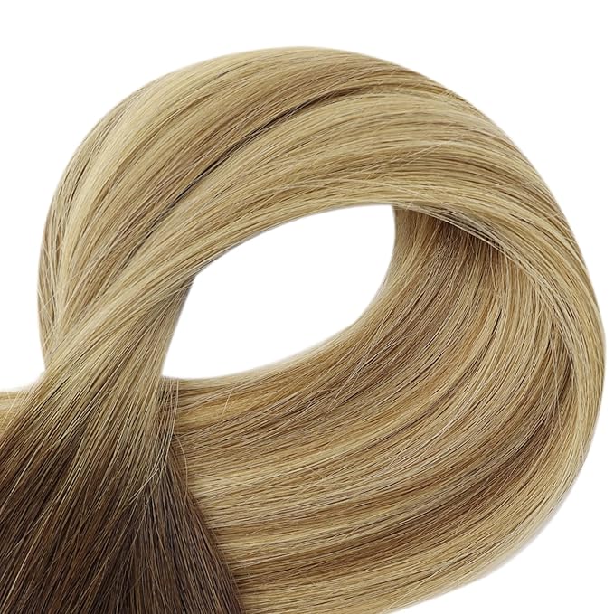 Full Shine Invisible Virgin Tape in Hair Extensions Color 3/8/22 Dark Brown Roots Fading to Brown And Blonde 12Inch Seamless Remy Hair Tape in Extensions Double Sided Skin Weft Natural 20 PCS 30 Gram
