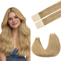 GOO GOO Tape in Hair Extensions Human Hair, 7 Bronde, 18inch 25g 10pcs, Skin Weft Seamless Invisible, Silky Straight with Thick Ends, Remy Human Hair
