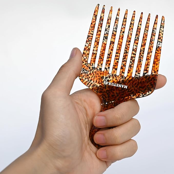 14MX Hair Comb for Women, Wide Tooth Comb for Curls, Afro Pick, 5.5 Inches, Leopard (1 PACK)